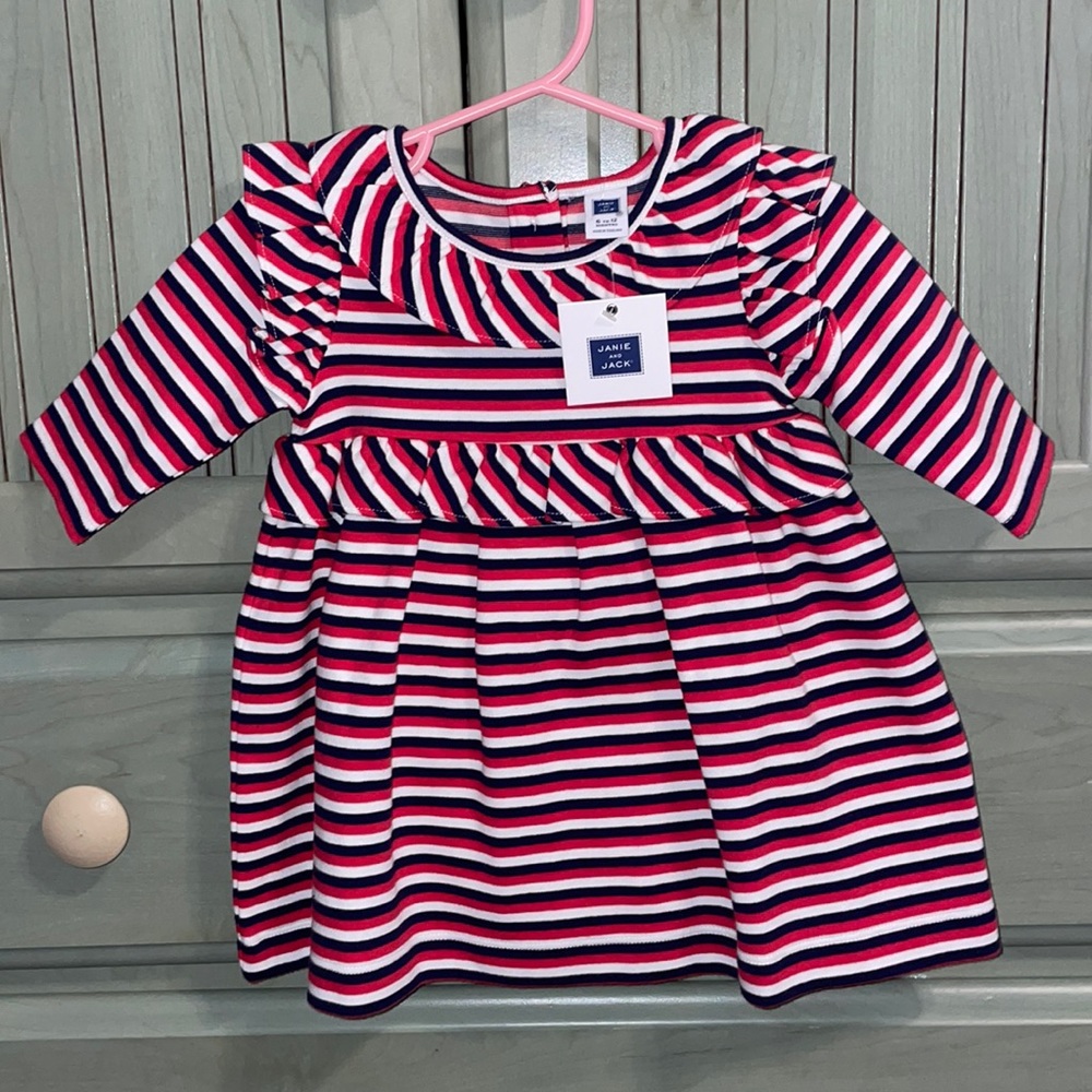 Janie & Jack Striped Ruffle Patriotic Casual Dress - Picture 3 of 9